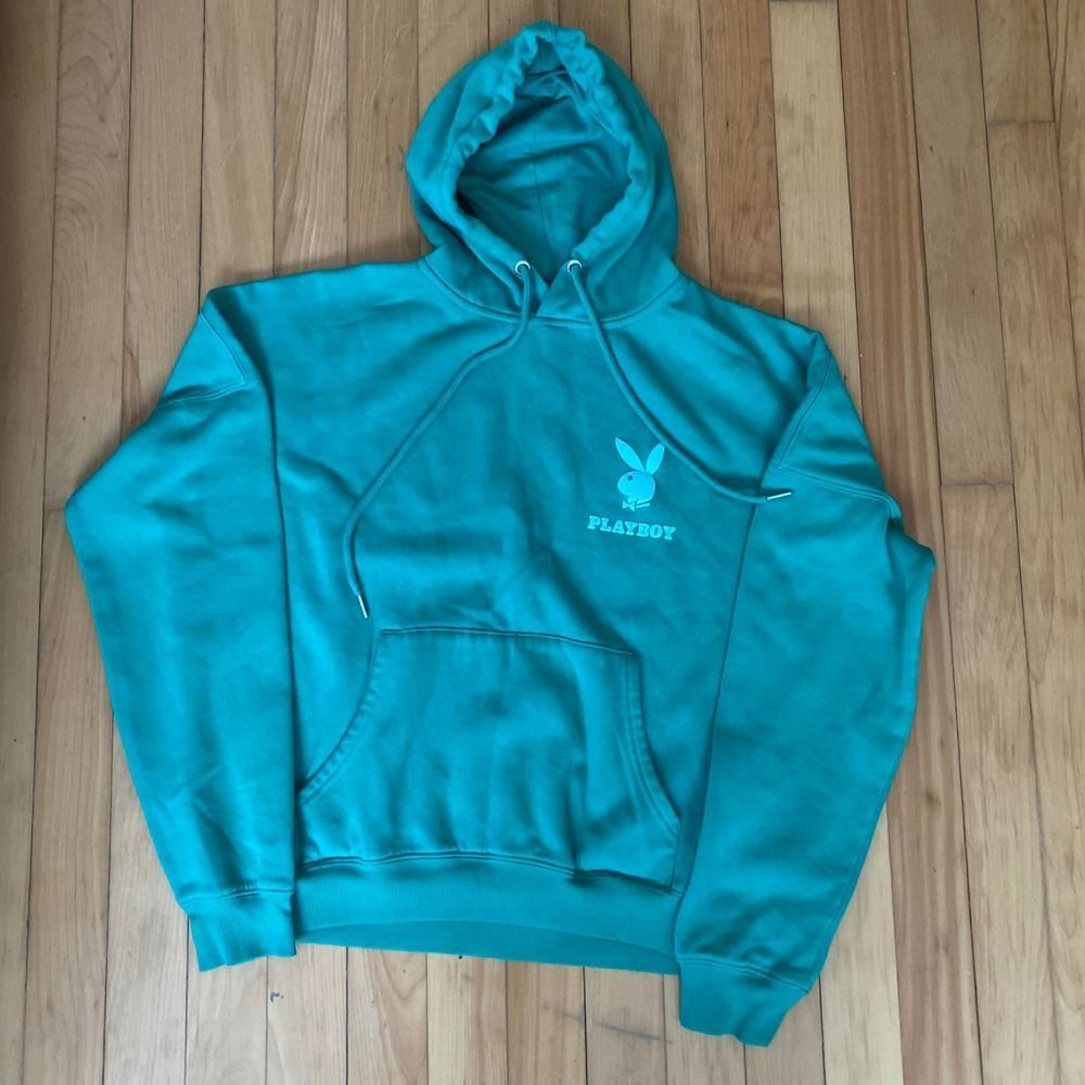 Playboy Hoodie Teal Turquoise Bunny Logo Pullover Hooded Sweatshirt S P